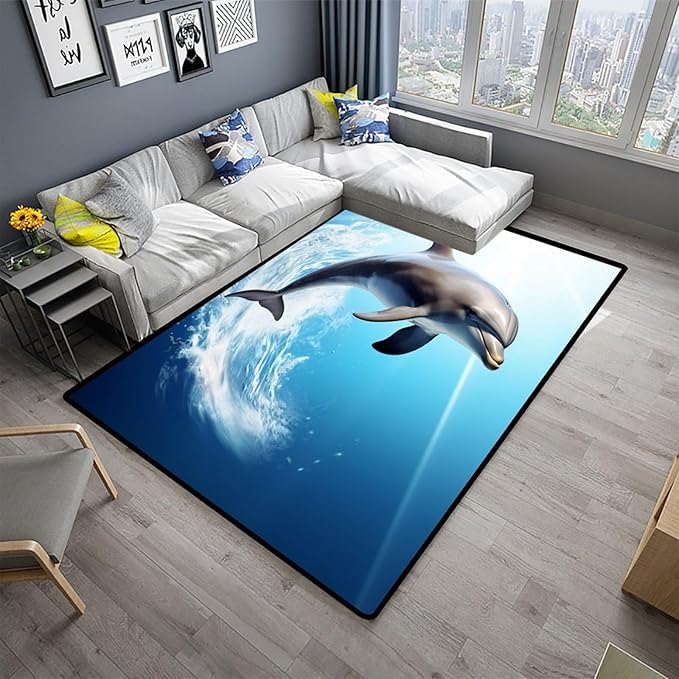 Shag Carpet - Dolphins Design Printing Anti-Slip Backing Area Rugs Stain - Image 2