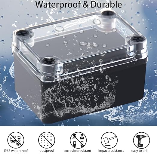 Junction Box, IP67 Waterproof ABS Black Project Box Clear Cover - Image 2