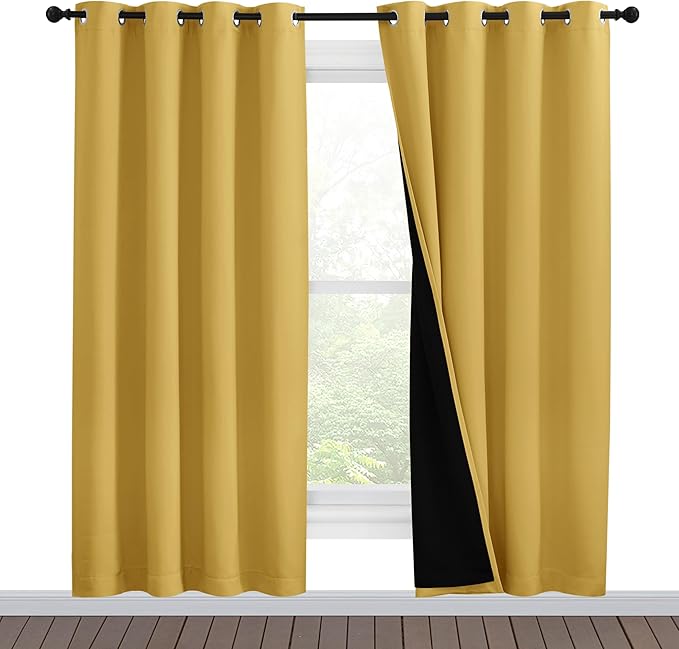 NICETOWN Bright Yellow Full Shade Curtain Panels, Pair of Energy Smart & Noise by NICETOWN