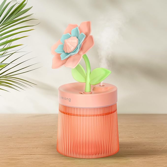 Cute Flower Mini Humidifier, 260ml Portable Small Cool Mist Humidification by Cerrota