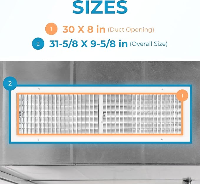 Aluminum 30 x 8 Inch Air Vent Covers Wall AC Grille – Premium Register Vent - Image 3