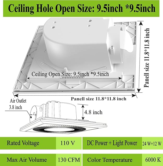 Bathroom Exhaust Fan with Light DC Energy-Saving Bathroom Ventilation Fan - Image 3