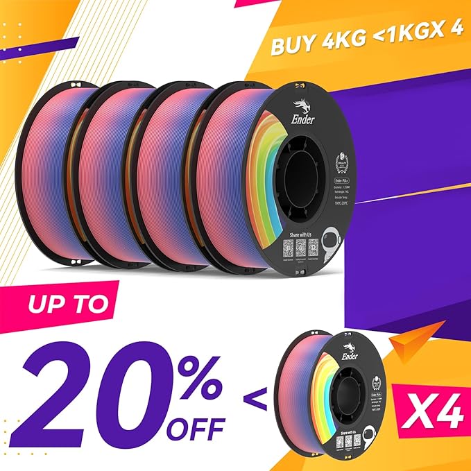 Creality 3D Printer Filament 1.75mm, Rainbow PLA+ Plus Pro Filament Toughness - Image 2