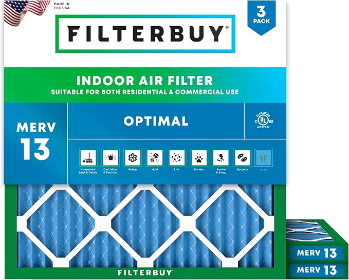 Filterbuy 19x19x1 Air Filter MERV 13 Optimal Smoke & Allergy Defense, by Filterbuy