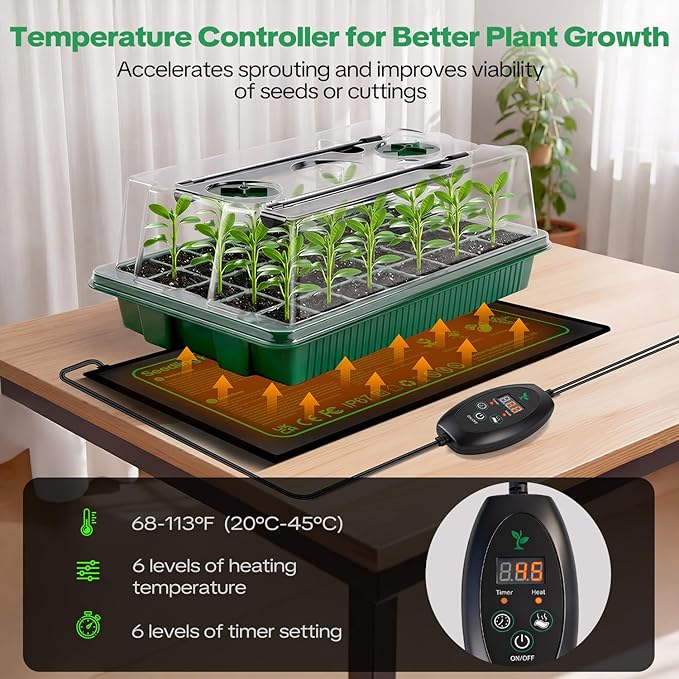 Seed Starter Tray with Grow Light & Heating Mat, 68℉-113℉ Adjustable, 40-Cell - Image 3