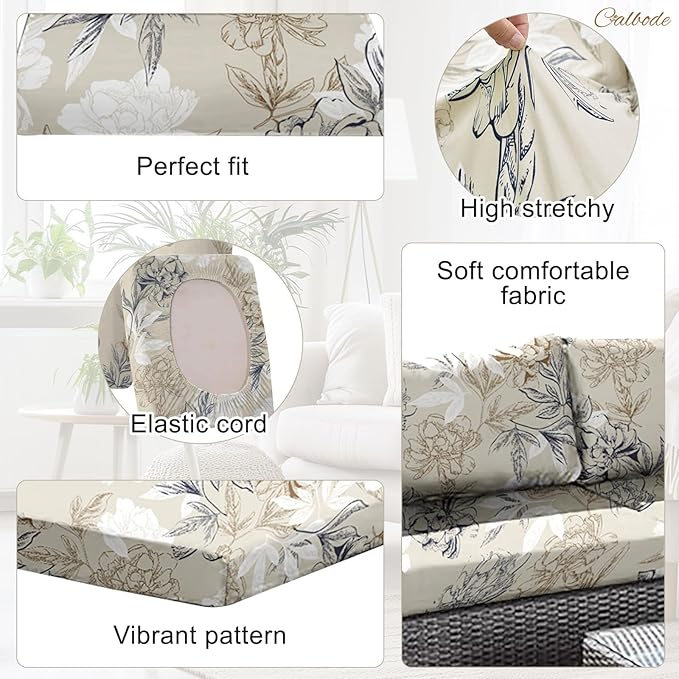 14Pcs Outdoor Stretch Cushion Covers, Waterproof Outdoor Chair Floral Cushion - Image 3
