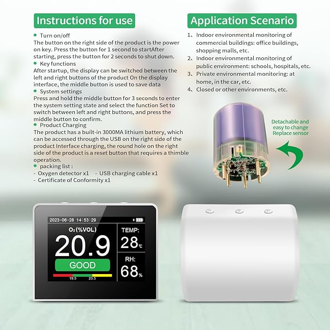 Desk O2/RH/Temp. 3-in-1 Multifunctional Air Quality Detector Temperature - Image 2
