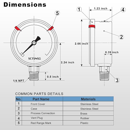 0 to 60 Psi Pressure Gauge, Glycerin Liquid Filled, 2.5 inch Dial, 1/4" NPT - Image 6