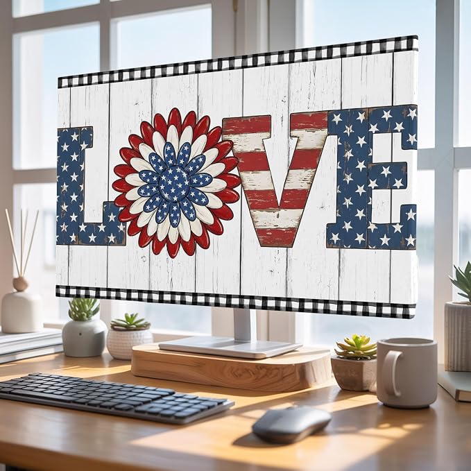 4th of July Patriotic LOVE Text Flower Indoor TV Cover, Elastic TV Screen - Image 4