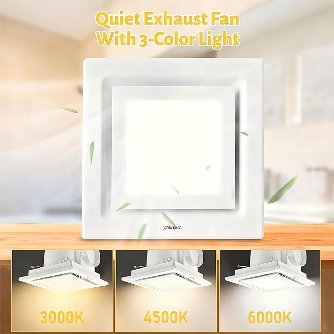 Bathroom Exhaust Fan with Light, 8-Inch Bath Fan with Light - Image 3