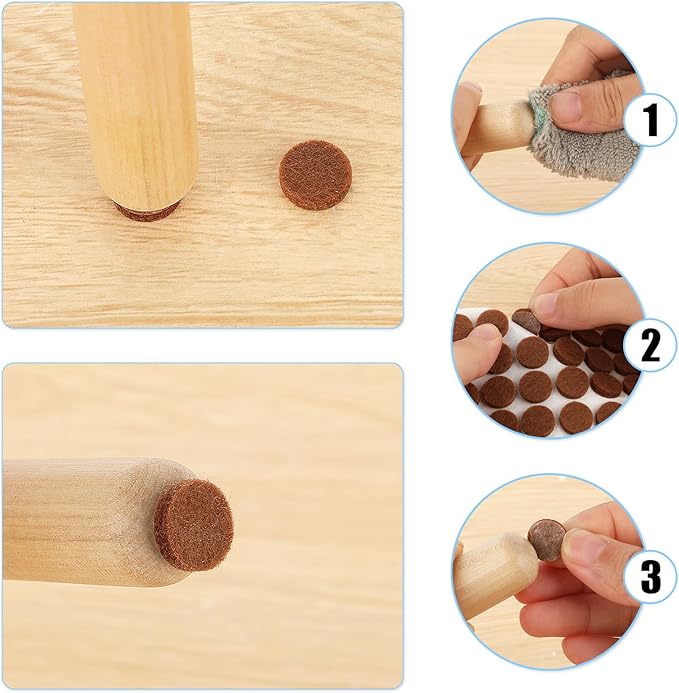 48 Pcs Brown Felt Cabinet Door Pads, 1/2 Inches Diameter Self Adhesive Felt - Image 7
