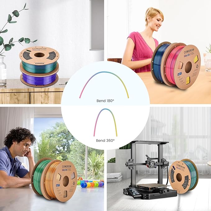 Comgrow Tri-Colors Silk PLA 3D Printer Filament, Rainbow PLA Filament 1.75mm - Image 7