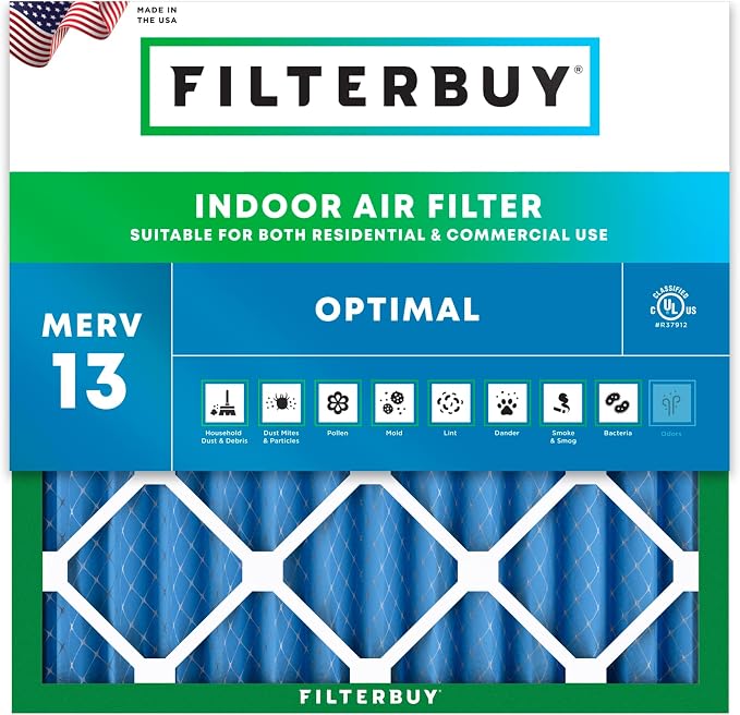 Filterbuy 14x14x2 Air Filter MERV 13 Optimal Smoke & Allergy Defense, by Filterbuy