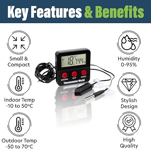 Digital Reptile Thermometer and Humidity Gauge Remote Probes – Terrarium - Image 2