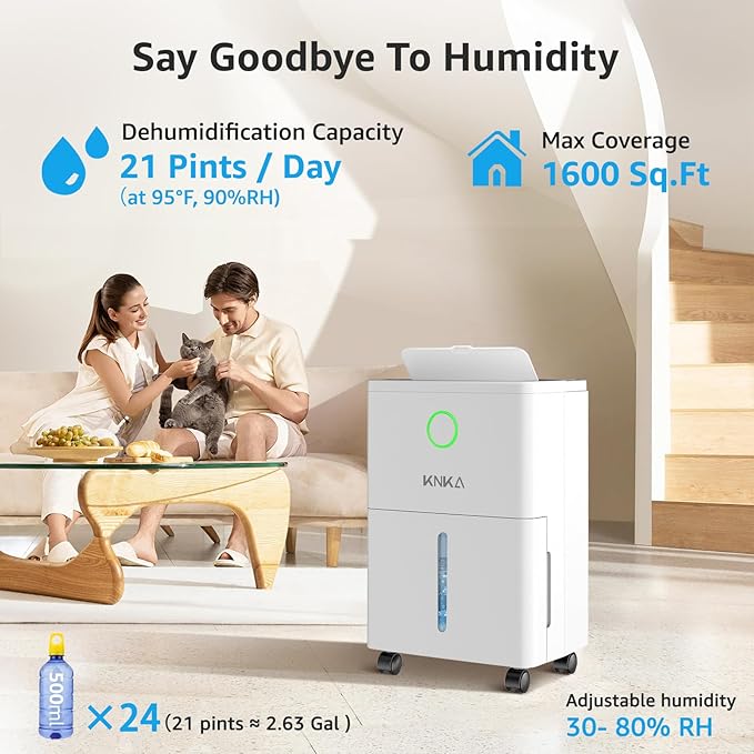 KNKA 1600 sq.ft Dehumidifier for Basement, 21 Pint Dehumidifiers for Home - Image 2