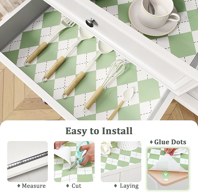 Sage Green Shelf Liner for Kitchen Cabinets 18" x 360" Non-Adhesive Non-Slip - Image 4