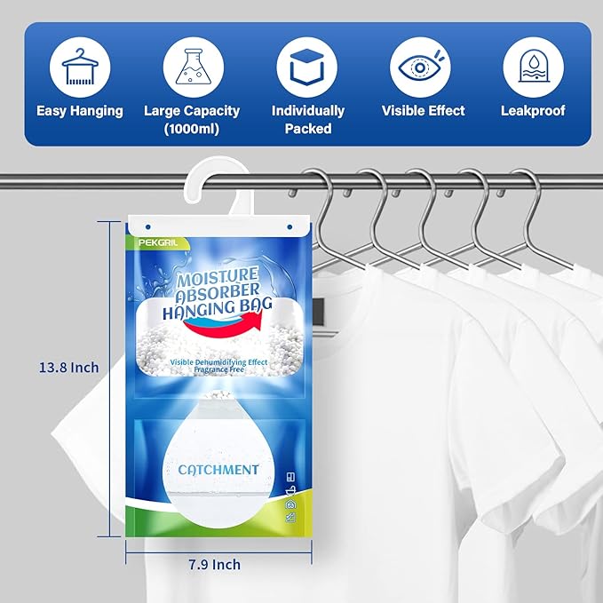 PEKGRIL Moisture Absorber Bags 10 Packs, 15 oz Hanging Dehumidifier Bags - Image 2