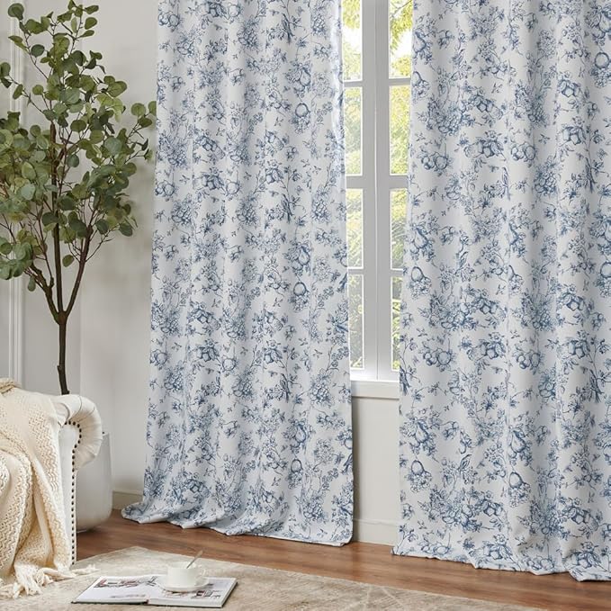 jinchan 95% Blackout Floral Curtains 96 Inches Long, Printed Flower Blue - Image 5