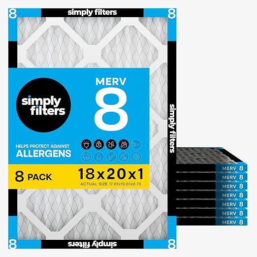Simply 18x20x1 Air Filter, MERV 8, 8 Pack, by SimplyFilters