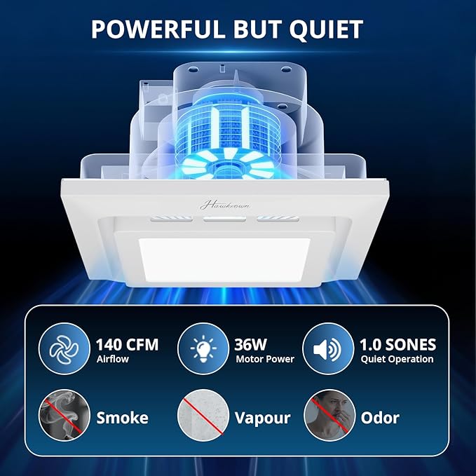 10" Bathroom Exhaust Fan with Light, 110 CFM Powerful 1.0 Sone Quiet Vent Fan - Image 6