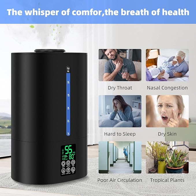 6L Humidifiers for Bedroom Large Room Home, Cool and Warm Humidifier for Plants - Image 5