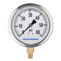 MEASUREMAN 4" Dial Size, Glycerin Filled Plumbing Pressure Gauge, Stainless by MEASUREMAN