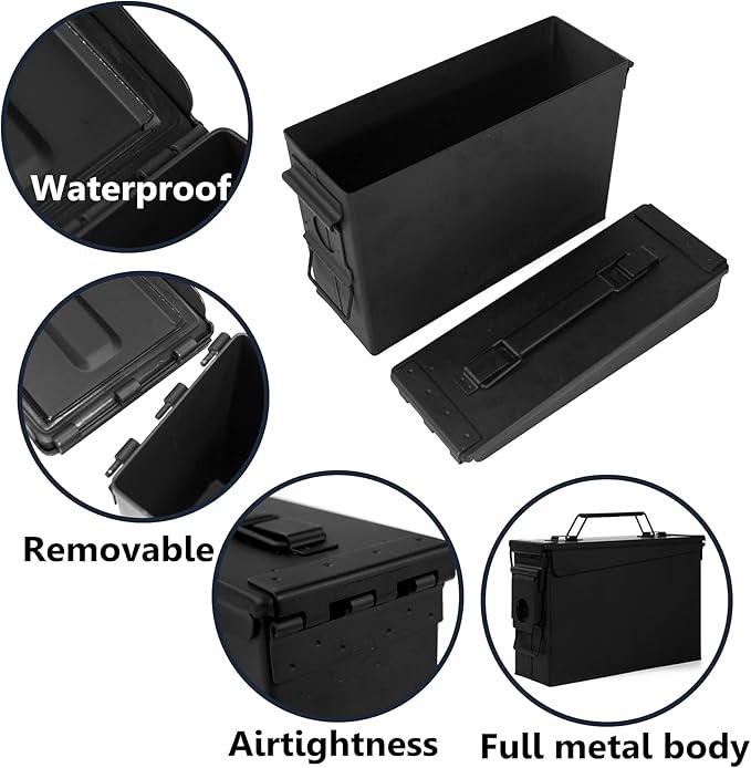 GUGULUZA Metal Ammo Can 30/50 Cal, Lockable Bullet Storage Case, Waterproof & - Image 3