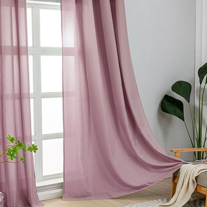 L.Z.E Light Filtering Curtains 72 Inch Length 2 Panels Set Lilac Pink Privacy - Image 2