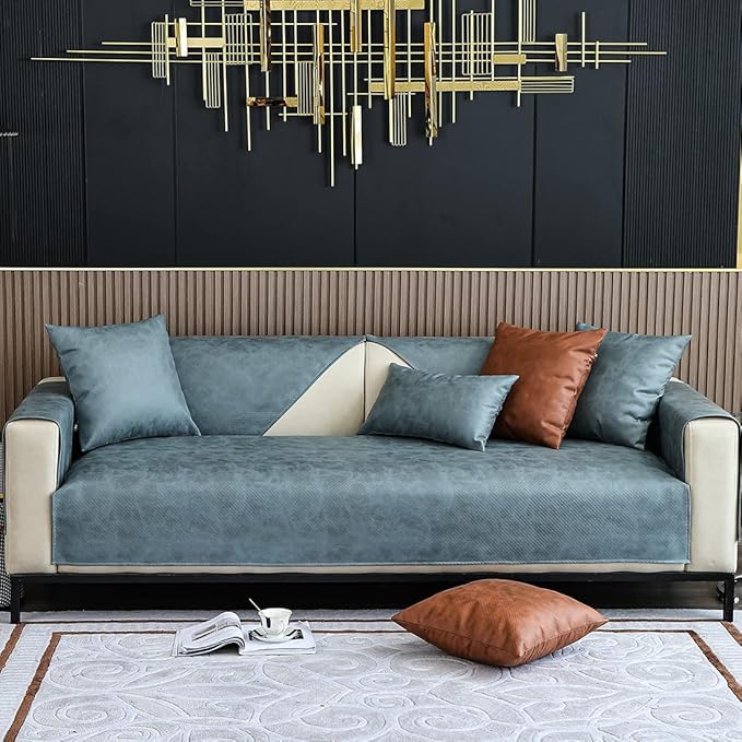 Faux Leather Waterproof Couch Sofa Cover Vintage PU Sectional Couch Cover Non - Image 2