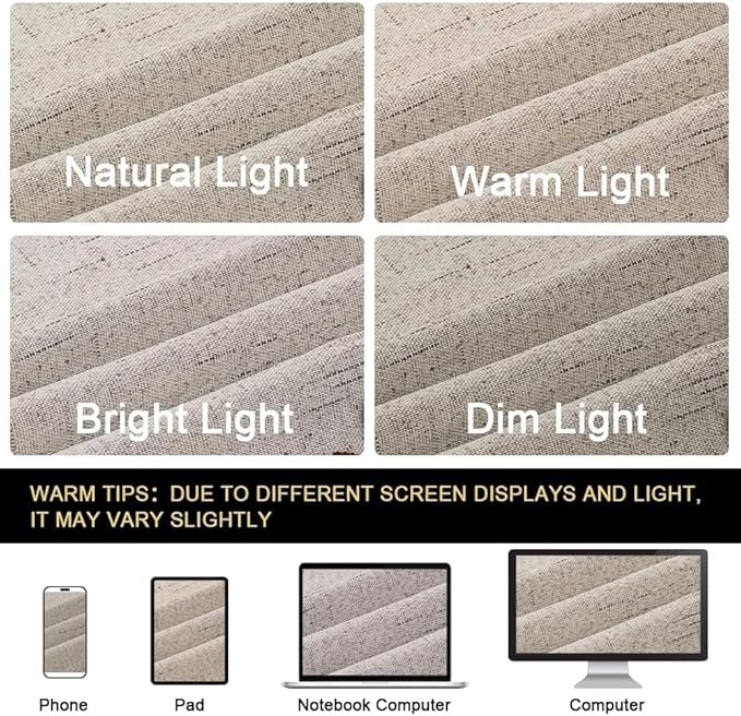 PrinceDeco Linen Texture Curtains Soild 100% Blackout Thermal Insulated - Image 6