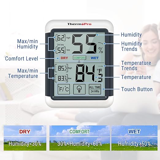 ThermoPro TP55 Digital Indoor Hygrometer Thermometer, 4-Inch Temperature / - Image 7