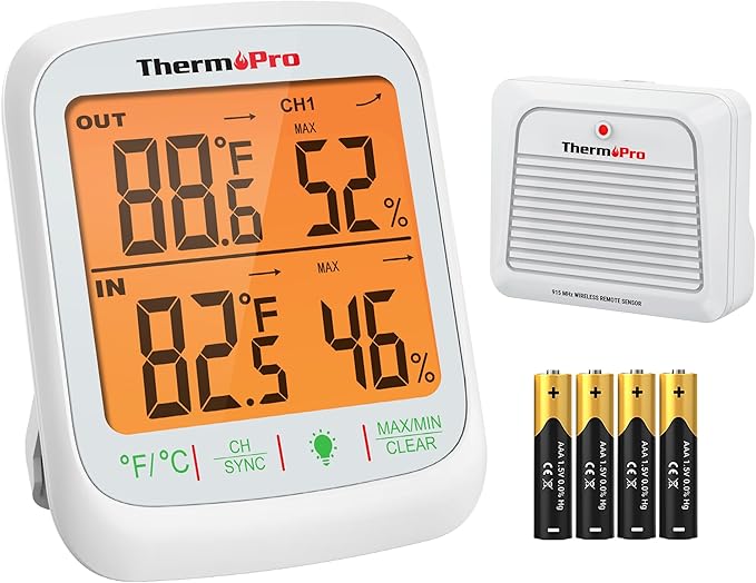 ThermoPro TP260B Indoor Outdoor Thermometer Wireless 1000ft/300m Range by ThermoPro