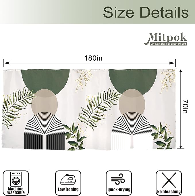 Extra Wide Boho Shower Curtain 180Wx70H Wrap Around Clawfoot Tub Curtain Sage - Image 3