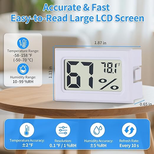 8-Pack Mini Digital Hygrometer Thermometer, Front-View Frame Adhesive - Image 2