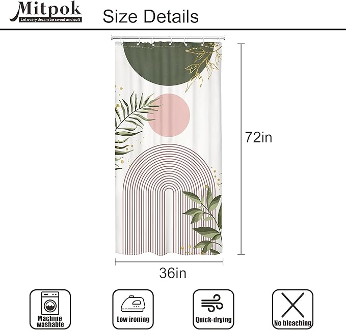 Small Stall Boho Shower Curtain 36Wx72H RV Green Pink Modern Mid Century - Image 4