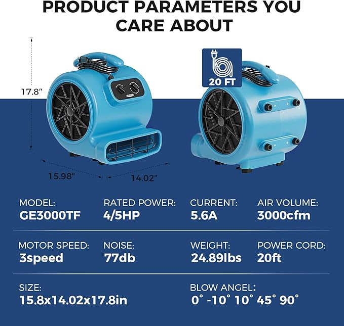 ALORAIR 3000 CFM Air Mover Blower Fan - Image 9