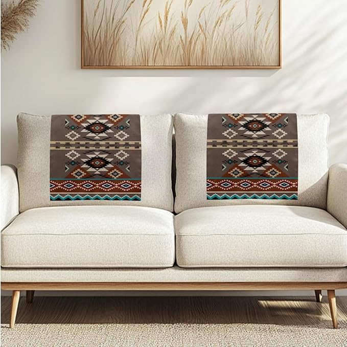 Brown Aztec Headrest Cover for Small Recliner Washable Couch Protective Cover - Image 7