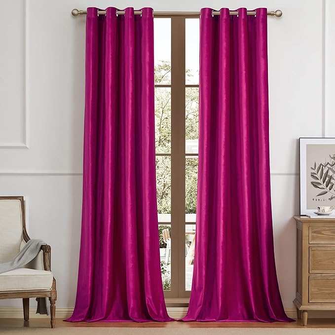 BULBUL Living Room Velvet Window Curtains 108 inch Length- 2 Panels Hot Pink - Image 5