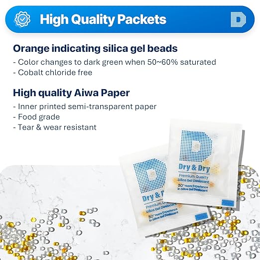 Dry & Dry 3 Gram Orange Indicating Silica Gel Packets Desiccant Dehumidifiers - Image 2