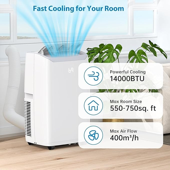 14000Btu Portable Air Conditioner Cools up to 750 Sq.Ft, 3-in-1 Quiet Portable - Image 2