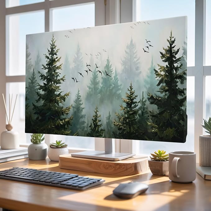 Misty Forest Green Indoor TV Cover, Elastic TV Screen Protector Bird Jungle - Image 4