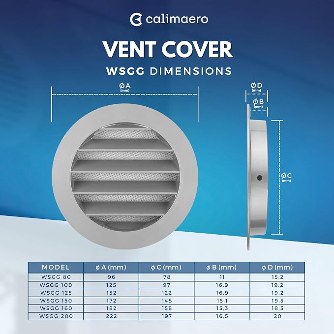 calimaero® WSGG 6" Inch Gray Round Metal Air Vent Grill Cover Flat Louver - Image 2