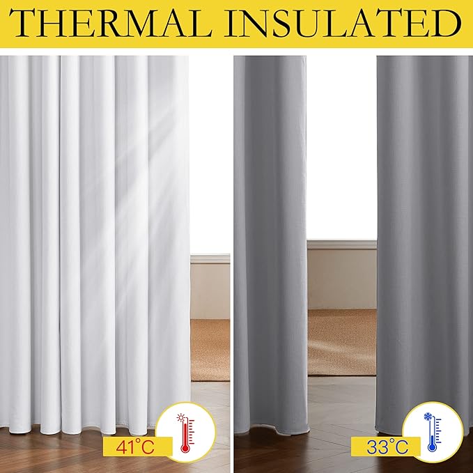 NICETOWN White Linen Curtains, 62 inches Width Each Panel, 120 inches Length - Image 3