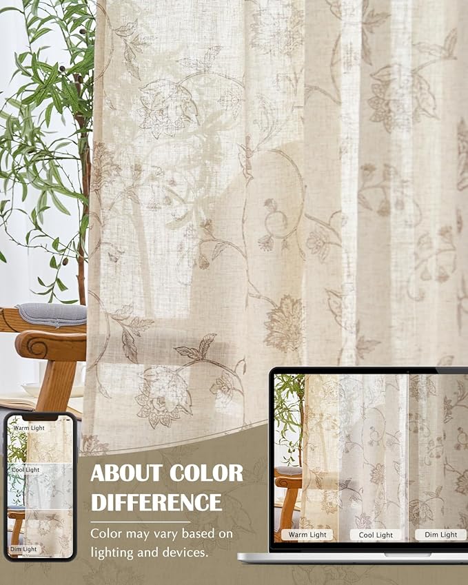 Jinchan Linen Floral Curtains 63 Inch Length - Image 7