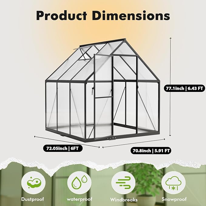 6×6FT Greenhouse for Outdoors, Walk-in Greenhouse and Winter Garden Planting - Image 8