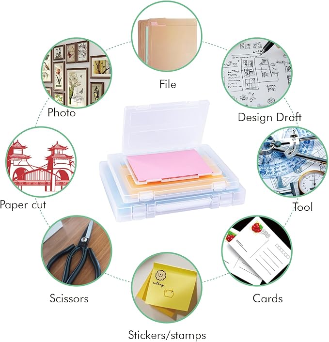 12 Pack A4 Paper Storage Boxes, 8.5 x 11 Plastic Portable Project Case - Image 3
