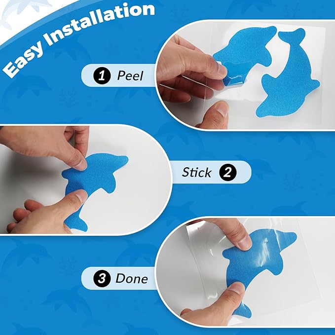 S&X Bathtub Non Slip Stickers, Grippy Dolphin Adhesive Treads – Fine Gritty - Image 4