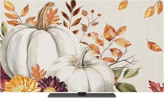 Thanksgiving Pumpkin Fall Orange Maple Leaf Watercolor Indoor TV Cover - Image 2