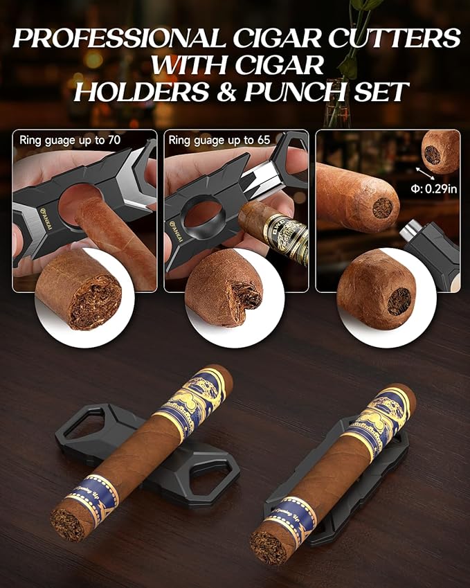 Humidor Cigar Box, with Straight Cutter Guillotine, V cut, Puncher & Holder Tool - Image 3