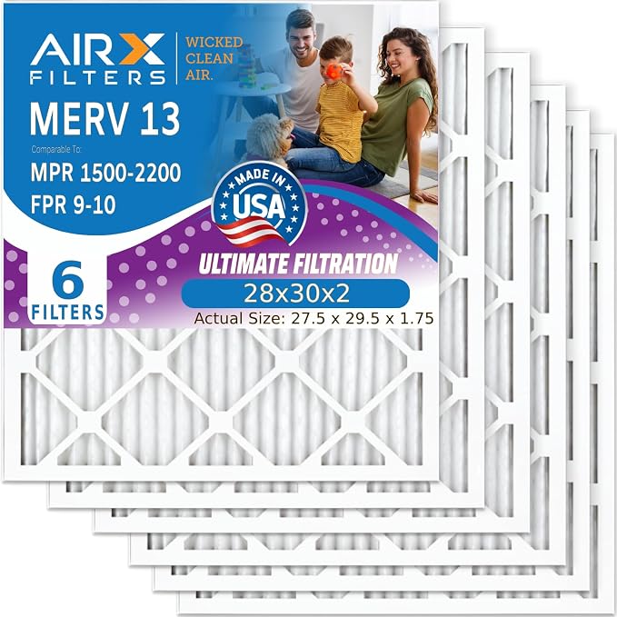 AIRX FILTERS WICKED CLEAN AIR. 28x30x2 Air Filter MERV 13 Electrostatic Pleated by AIRXFILTERSWICKEDCLEANAIR